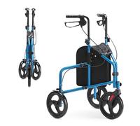 HEAO Déambulateur étroit pour appartement en aluminium avec 3 roues, pliable, aide à la marche légère avec sac amovible pour l'intérieur et l'extérieur, bleu