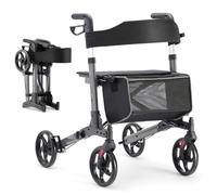 HEAO Déambulateur ultra pliable avec câble intégré, design compact avec siège et roues antidérapantes de 8 pouces, finition mâchoire pour personnes âgées, gris