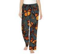 Heaps Of Orange Monarch Butterflies Print Pantalon de pyjama en polyester doux pour femme - Pantalon de survêtement ample et confortable avec poches, Noir , XL