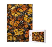Heaps of Orange Monarch Butterflies Puzzle imprimé avec boîte de rangement - Puzzle en bois pour adultes et enfants - 300 pièces - Jeu décoratif amusant en famille