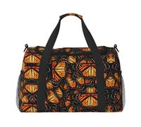 Heaps of Orange Monarch Butterflies Sac de voyage à main réutilisable Grand sac fourre-tout réutilisable Parfait pour les activités de plein air, le sport, le camping et les courses, noir, One Size