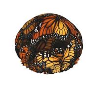 Heaps of Orange Monarque Papillons Bonnet de douche réutilisable imperméable avec sangle élastique Double couche épaisse pour spa, salon, voyage