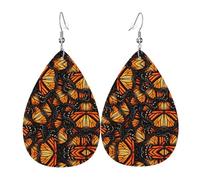 Heaps Of Orange Monarque Papillons Boucles d'oreilles pendantes en cuir pour femme Boucles d'oreilles percées en forme de larme Bijoux légers Cadeaux pour femmes filles
