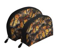 Heaps of Orange Monarque Papillons Imprimés Coquillage Trousse de maquillage 2 pièces Sacs cosmétiques Portable Voyage Maquillage Sac de rangement pour femmes filles, blanc, Taille unique, Trousse de