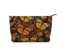 Heaps of Orange Trousse de maquillage en velours côtelé imprimé papillons monarques pour femme Jolie trousse de maquillage de voyage avec dragonne, Noir , Taille unique, Trousse de maquillage