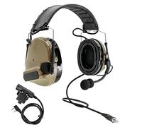 Hearangel Casque Tactique Réduction du Bruit Électronique Prise de Son, avec Coussinets d'oreilles en Gel et Ken 2 Broches pour Airsoft Sports (Tan)
