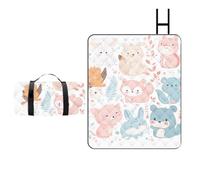 Hearda Couverture pour Pique-Nique, Tapis de Pique-Nique avec Motif 3D Poignée, Imperméable et Isolation Tapis de Plage pour Randonnée Voyage Camping (Lapin,150x200cm)