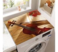 Hearda Housse Machine a Laver 3D Violon,Dessus Tapis Lave Linge Antidérapant,Housse de Protection pour Machine à Laver Top,Tapis de Protection pour Dessus Sèche-Linge (Note de Musique,60x60cm)
