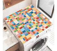 Hearda Housse Machine a Laver, À carreaux arc-en-ciel Dessus Tapis Lave Linge Antidérapant, Housse de Protection pour Machine à Laver Top, Tapis de Protection pour Dessus (Multicolore,50x60cm)