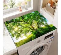 Hearda Housse Machine a Laver Paysage Floral, Dessus Tapis Lave Linge Antidérapant, Housse de Protection pour Machine à Laver Top, Tapis de Protection pour Dessus Sèche-Linge (Vert,50x50cm)