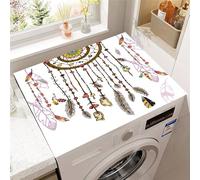 Hearda Housse Machine a Laver Plumes Colorées, Dessus Tapis Lave Linge Antidérapant, Housse de Protection pour Machine à Laver Top, Tapis de Protection pour Dessus Sèche-Linge (Blanc,50x50cm)