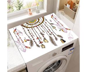 Hearda Housse Machine a Laver Plumes Colorées, Dessus Tapis Lave Linge Antidérapant, Housse de Protection pour Machine à Laver Top, Tapis de Protection pour Dessus Sèche-Linge (Blanc,50x50cm)
