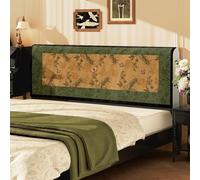 Hearda Housse Tete de Lit Tout Compris Motifs de Chinois, Tete de Lit Protection Extensible, Housse de Tête de Lit Moderne Lavable Simple Double Kingsize (Feuilles Vertes,220cm)