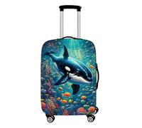 Hearda Housse Valise Monde Sous-Marin 19-32 Pouces,Housse Protection Valise Elastique,Valises Protection Réutilisable avec Fermeture Éclair,Accueil Voyage Accessoires (Dauphin,S (19-21 pouces))