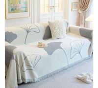 Hearda Jeté de Canapé Grande Taille Chenille, Feuille de Ginkgo Jete de Canape Serviette de Canapé avec Glands Couverture Jetée de Canapé Réversible Couvre Canapé (Gris,180x300cm)