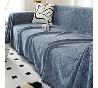 Hearda Jeté de Canapé Grande Taille Chenille, Plante Feuille Jete de Canape Serviette de Canapé avec Glands Couverture Jetée de Canapé Réversible Couvre Canapé (180x230cm,Bleu Brume)