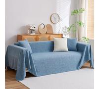 Hearda Jeté de Canapé Grande Taille,Couleur Unie Jete de Canape Serviette de Canapé Couverture Jetée de Canapé avec Glands Couvre Canapé 1 2 3 4 Places Couverture de Canapé (180x340cm,Bleu)