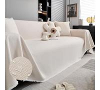 Hearda Jeté de Canapé Grande Taille Imperméable, Jacquard Jete de Canape Chenille Serviette de Canapé Couverture Jetée de Canapé avec Glands Couvre Canapé 1 2 3 4 Places (180x340cm,Blanc)