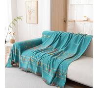 Hearda Jeté de Canapé Grande Taille, Style Bohême Jete de Canape Chenille Serviette de Canapé Couverture Jetée de Canapé Réversible avec Glands Couvre Canapé 1 2 3 4 Places (180x420cm,Turquoise)