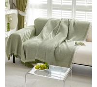 Hearda Jeté de Canapé Plaid Grande Taille, Jete de Canape Serviette de Canapé avec Glands Couverture Jetée de Canapé Réversible Couvre Canapé Couverture de Canapé (Vert,180x340cm)