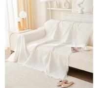 Hearda Jeté de Canapé Plaid Grande Taille, Jete de Canape Serviette de Canapé avec Glands Couverture Jetée de Canapé Réversible Couvre Canapé Couverture de Canapé (Blanc,180x130cm)