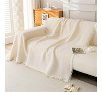 Hearda Jeté de Canapé Plaid Grande Taille, Jete de Canape Serviette de Canapé avec Glands Couverture Jetée de Canapé Réversible Couvre Canapé Couverture de Canapé (Blanc crème,180x340cm)