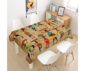 Hearda Nappe de Table Anti Tache Impermeable, Nappe de Cuisine Rectangulaire Modèle d'art Régional, Nappe Table Rectangle pour Fête de Mariage, Salle à Manger (Nation Africaine,140x180cm)