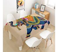 Hearda Nappe de Table Anti Tache Impermeable, Nappe de Cuisine Rectangulaire Motif Art Tribal 3D, Nappe Table Rectangle Extérieur pour Fête de Mariage, Salle à Manger (Éléphant Indien,150x210cm)