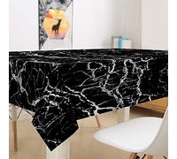 Hearda Nappe de Table Anti Tache Impermeable, Nappe de Cuisine Rectangulaire Motif de Marbre 3D, Nappe Rectangle Extérieur, pour Fête de Mariage, Salle à Manger (Noir Argent,150x260cm)