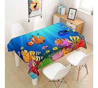 Hearda Nappe de Table Anti Tache Impermeable, Nappe de Cuisine Rectangulaire Poisson de l'Océan 3D, Nappe Rectangle Extérieur, pour Fête de Mariage, Salle à Manger (Poisson Clown,100x140cm)