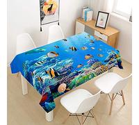 Hearda Nappe de Table Anti Tache Impermeable, Nappe de Cuisine Rectangulaire Poisson de l'Océan 3D, Nappe Rectangle Extérieur, pour Fête de Mariage, Salle à Manger (Poisson Tropical,120x120cm)