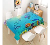 Hearda Nappe de Table Anti Tache Impermeable, Nappe de Cuisine Rectangulaire Poisson de l'Océan 3D, Nappe Rectangle Extérieur, pour Fête de Mariage, Salle à Manger (Poisson rayé,90x90cm)