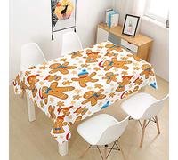 Hearda Nappe de Table Noël Anti Tache Impermeable, Nappe de Cuisine Rectangulaire Style Nordique, Nappe Rectangle Extérieur, pour Fête de Mariage,Salle à Manger (100x140cm,Bonhomme en Pain d'épice)