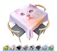 Hearda Nappe de Table Rectangle Anti Tache, Nappe de Cuisine Rectangulaire Impression Chat et Chien 3D Nappe Impermeable Extérieur, pour Jardin Bar Salle à Manger (Chat Blanc,100x140cm)