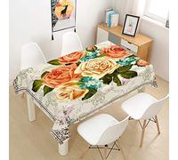 Hearda Nappe Imperméable Polyester, Imprimé Rose/Antitache/Antifouling/Anti-Poussière/Lavable, Nappe de Cuisine de Jardin pour Table rectangulaire/Table à Dinner (Orange,150x300cm)