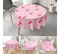 Hearda Nappe Ronde Anti-tâches, Nappe de Cuisine Ronde à Imprimé Cerises 3D, Nappe de Table Polyester Impermeable Extérieur, pour Jardin Bar Salle à Manger (Cerise 2,Diamètre 140cm)