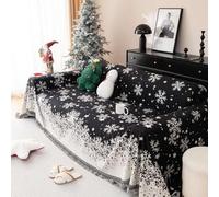 Hearda Noël Flocon de Neige Jeté de Canapé Grande Taille, Jete de Canape Serviette de Canapé avec Glands Couverture Jetée de Canapé Couvre Canapé Couverture de Canapé (Noir,180x340cm)