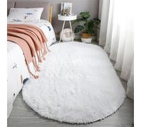 Hearda Oval Flauschige Teppiche Wohnzimmer, Shaggy Teppich Hochflor, Vielseitig Große Wohnzimmerteppich Langflor Plüsch mit Rutschfest für Schlafzimmer Kinderzimmer Lounge (Blanc,40x60cm)