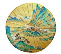 Hearda Parapluie Chinois en Papier, Parapluie Canne Ombrelle Chinoise Classique Ombrelle Papier Fait Main avec Poignée en Bois pour Décoration Fête Mariage Photo Prop (Vue sur la montagne)