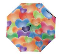 Hearda Parapluie Pliant Manuel,Motif Coeur d'amour 3D Parapluie Coupe Vent 8 Côtes Parapluie de Voyage Anti UV Parapluie Résistant au Vent Imperméable pour Homme Femme Enfant (Multicolore)