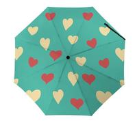Hearda Parapluie Pliant Manuel,Motif Coeur d'amour 3D Parapluie Coupe Vent 8 Côtes Parapluie de Voyage Anti UV Parapluie Résistant au Vent Imperméable pour Homme Femme Enfant (Rouge Beige)
