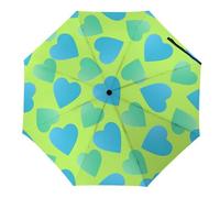 Hearda Parapluie Pliant Manuel,Motif Coeur d'amour 3D Parapluie Coupe Vent 8 Côtes Parapluie de Voyage Anti UV Parapluie Résistant au Vent Imperméable pour Homme Femme Enfant (Couleur Cyan)