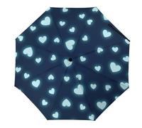 Hearda Parapluie Pliant Manuel,Motif Coeur d'amour 3D Parapluie Coupe Vent 8 Côtes Parapluie de Voyage Anti UV Parapluie Résistant au Vent Imperméable pour Homme Femme Enfant (Bleu Clair)