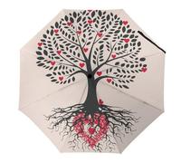 Hearda Parapluie Pliant Manuel,Motif Coeur d'amour 3D Parapluie Coupe Vent 8 Côtes Parapluie de Voyage Anti UV Parapluie Résistant au Vent Imperméable pour Homme Femme Enfant (Arbre)