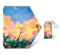 Hearda Parapluie Pliant Mini Style Peinture à l'huile, Parapluie Poche Manuel 6 Côtes Parapluie Coupe Vent Parapluie de Soleil Parapluie Résistant au Vent Parapluie de Voyage (Fleurs)