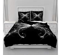 Hearda Parure de lit avec 65x65cm Taies d'oreiller et Housse de Couette en Microfibre - 2/3 Pièces Imprimé de Papillon Empreinte Ensemble de Literie pour Filles garçons (Le Noir,220x240cm)