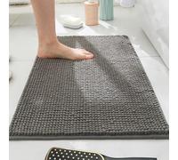 Hearda Tapis de Bain Chenille Ultra Doux, Peluche Courte, Antidérapant et Très Absorbant, Tapis de Salle de Bain Lavable en Machine pour Salle de Bain, Douche, Lavabo (Gris foncé,40x120cm)