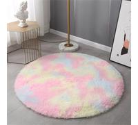 Hearda Tapis de Salon à Poils Rond Longs Modernes, Teinture par Nouage Tapis Rond Chambre Antidérapant Confortable, Carpet Doux et Moelleux Grand, Carpet Shaggy pour Chambre Salon (Coloré,40cm)