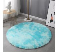 Hearda Tapis de Salon à Poils Rond Longs Modernes, Teinture par Nouage Tapis Rond Chambre Antidérapant Confortable, Carpet Doux et Moelleux Grand, Carpet Shaggy pour Chambre Salon (Aqua,80cm)