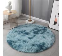 Hearda Tapis de Salon à Poils Rond Longs Modernes, Teinture par Nouage Tapis Rond Chambre Antidérapant Confortable, Carpet Doux et Moelleux Grand, Carpet Shaggy pour Chambre Salon (Bleu,40cm)